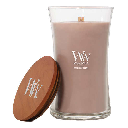 Woodwick Large Hourglass Patchouli Creme Candle