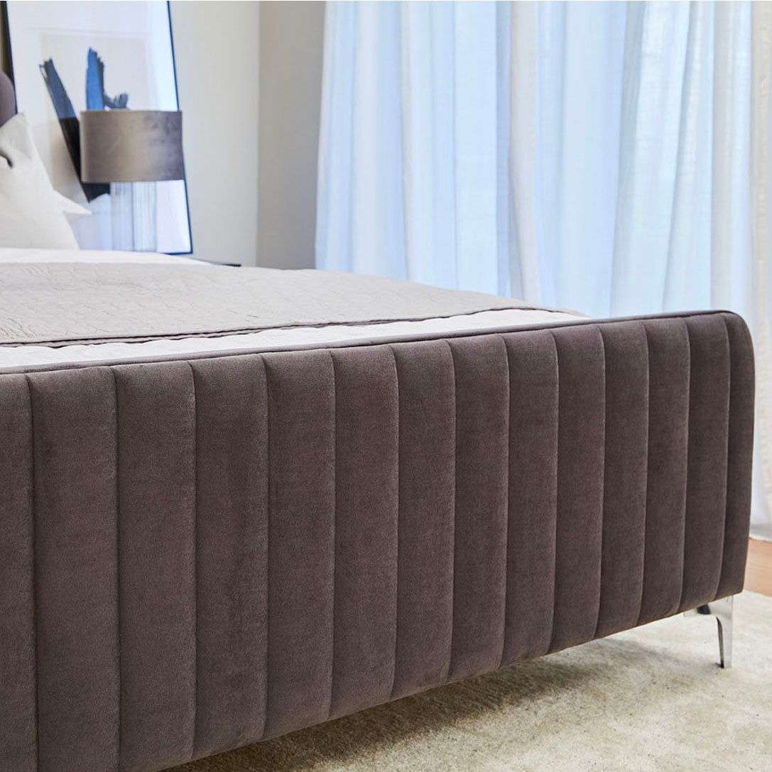 Armitage Soft Velvet Grey Fabric Bed
