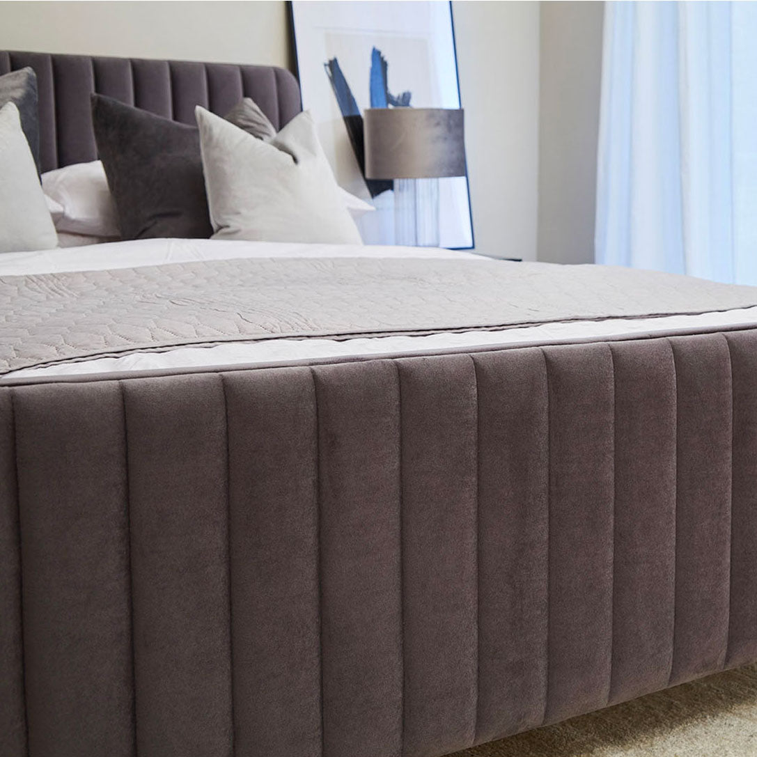 Armitage Soft Velvet Grey Fabric Bed