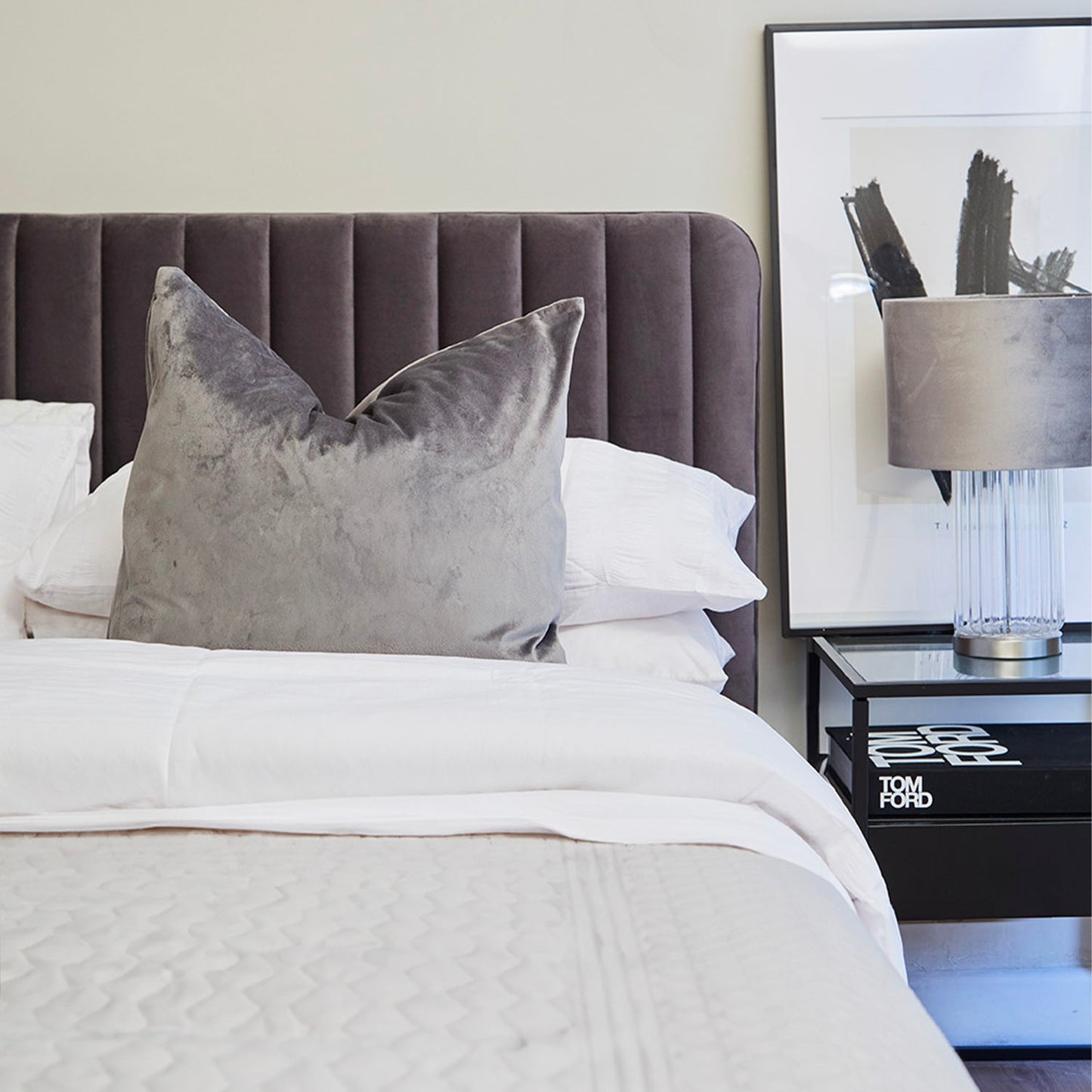 Armitage Soft Velvet Grey Fabric Bed