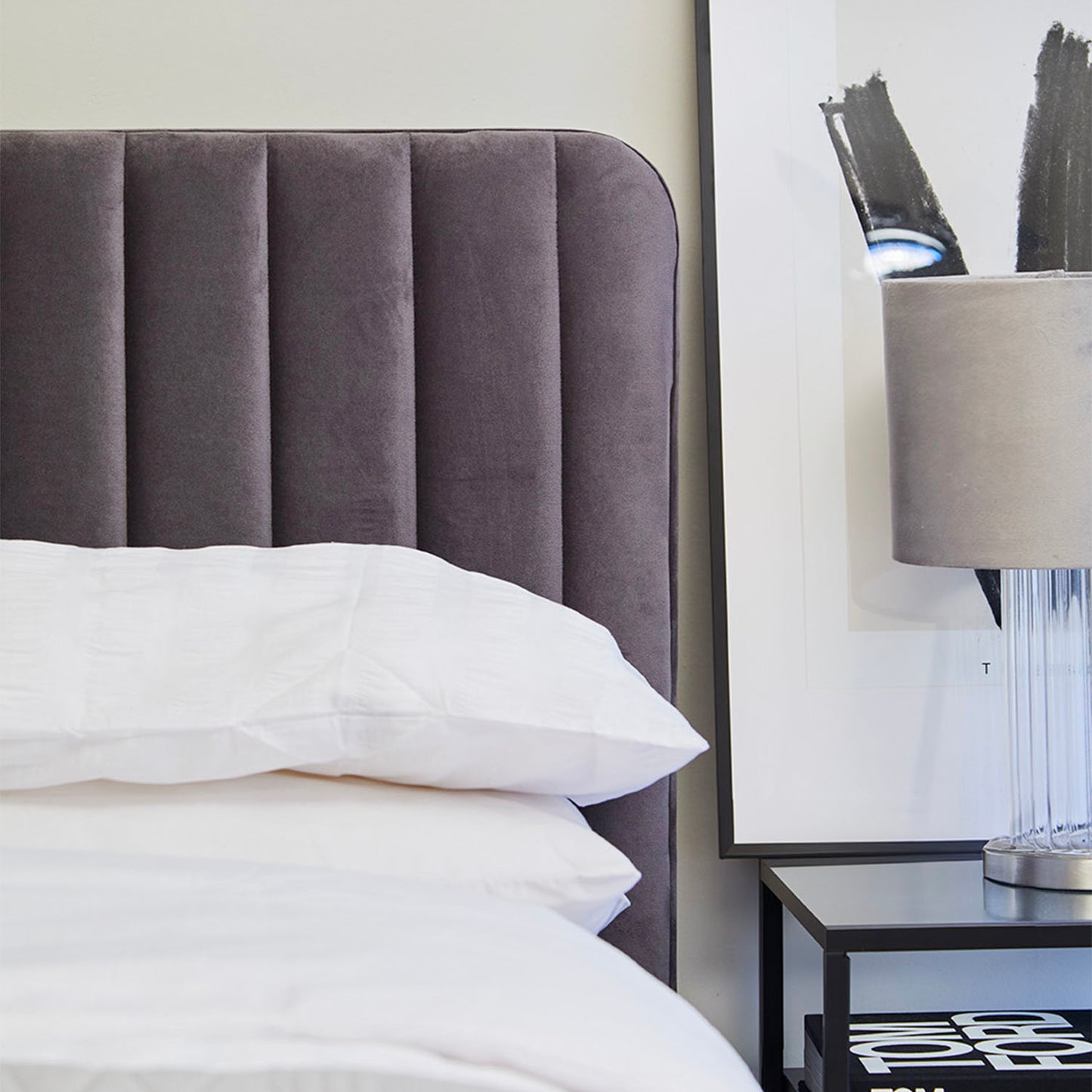 Armitage Soft Velvet Grey Fabric Bed