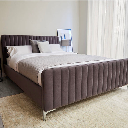 Armitage Soft Velvet Grey Fabric Bed