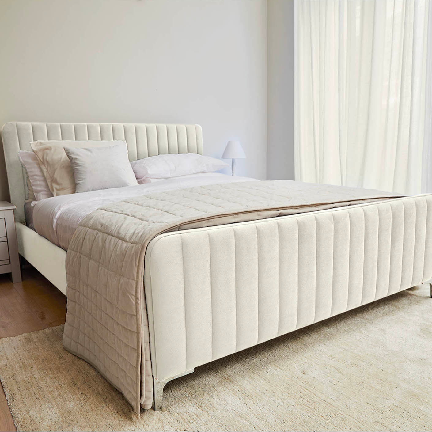 Armitage Soft Velvet Ecru Fabric Bed