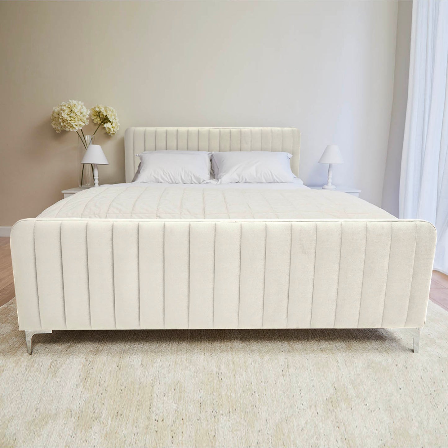 Armitage Soft Velvet Ecru Fabric Bed