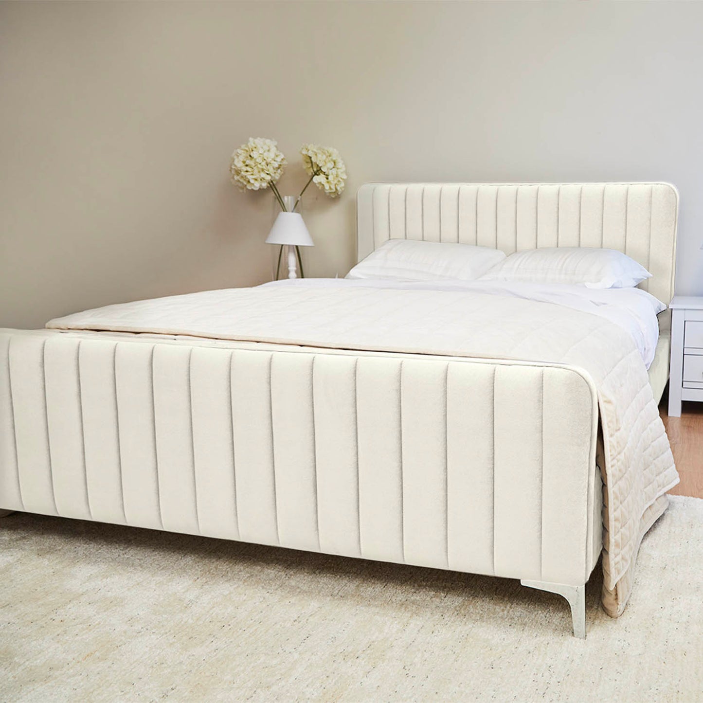 Armitage Soft Velvet Ecru Fabric Bed