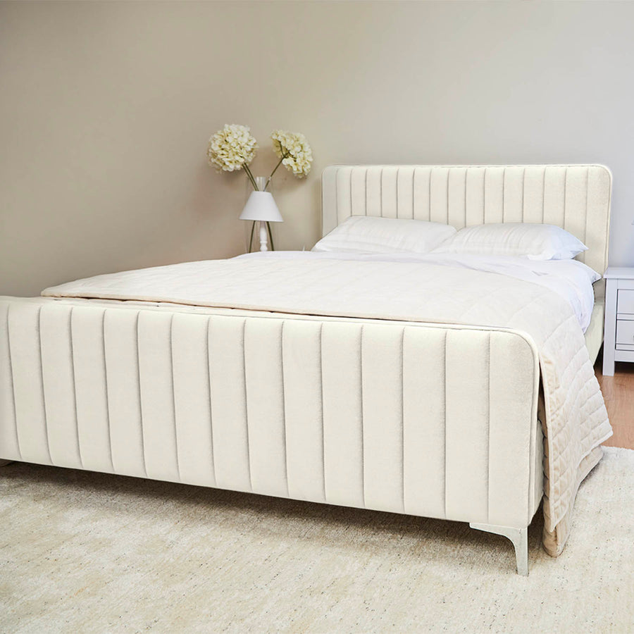 Armitage Soft Velvet Ecru Fabric Bed