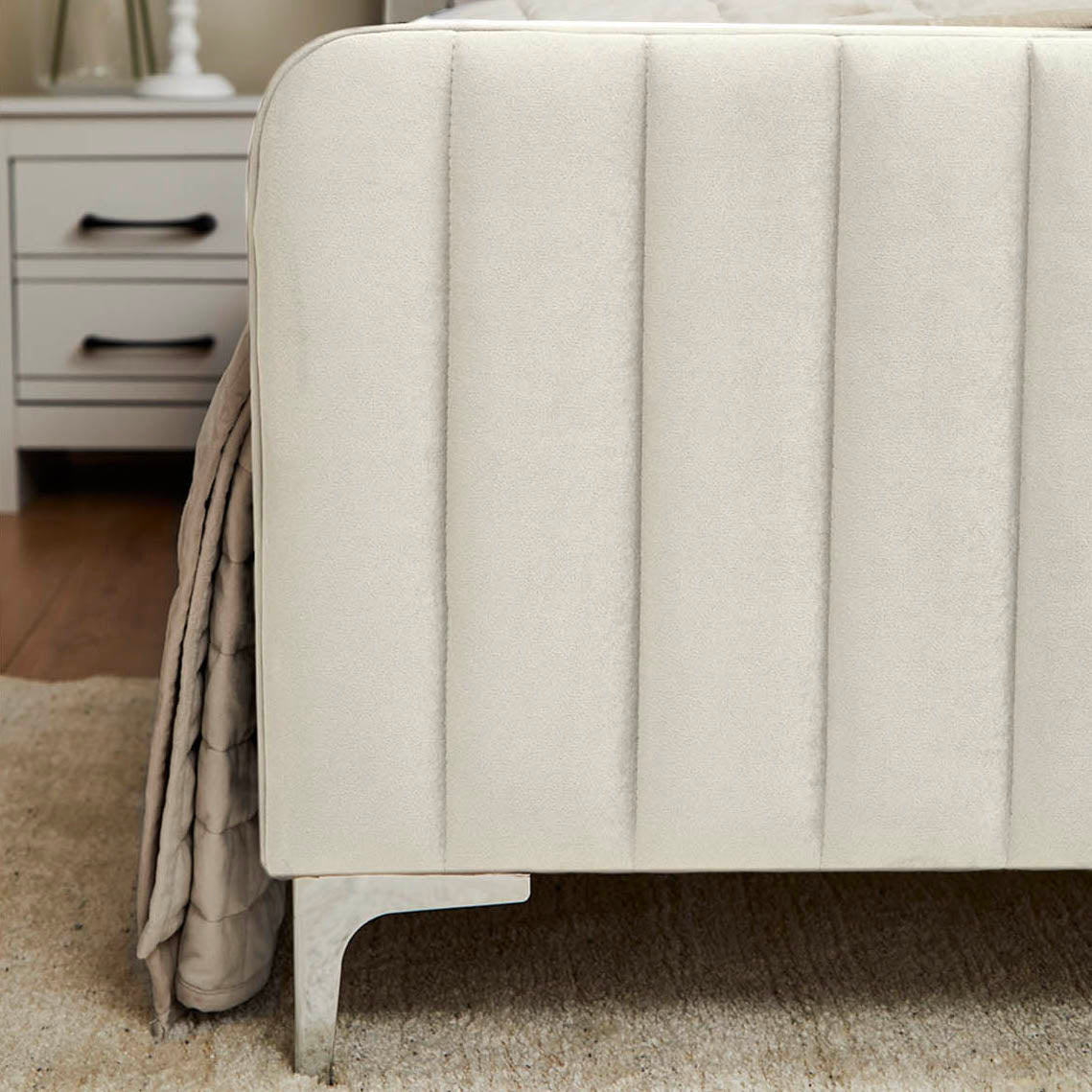 Armitage Soft Velvet Ecru Fabric Bed