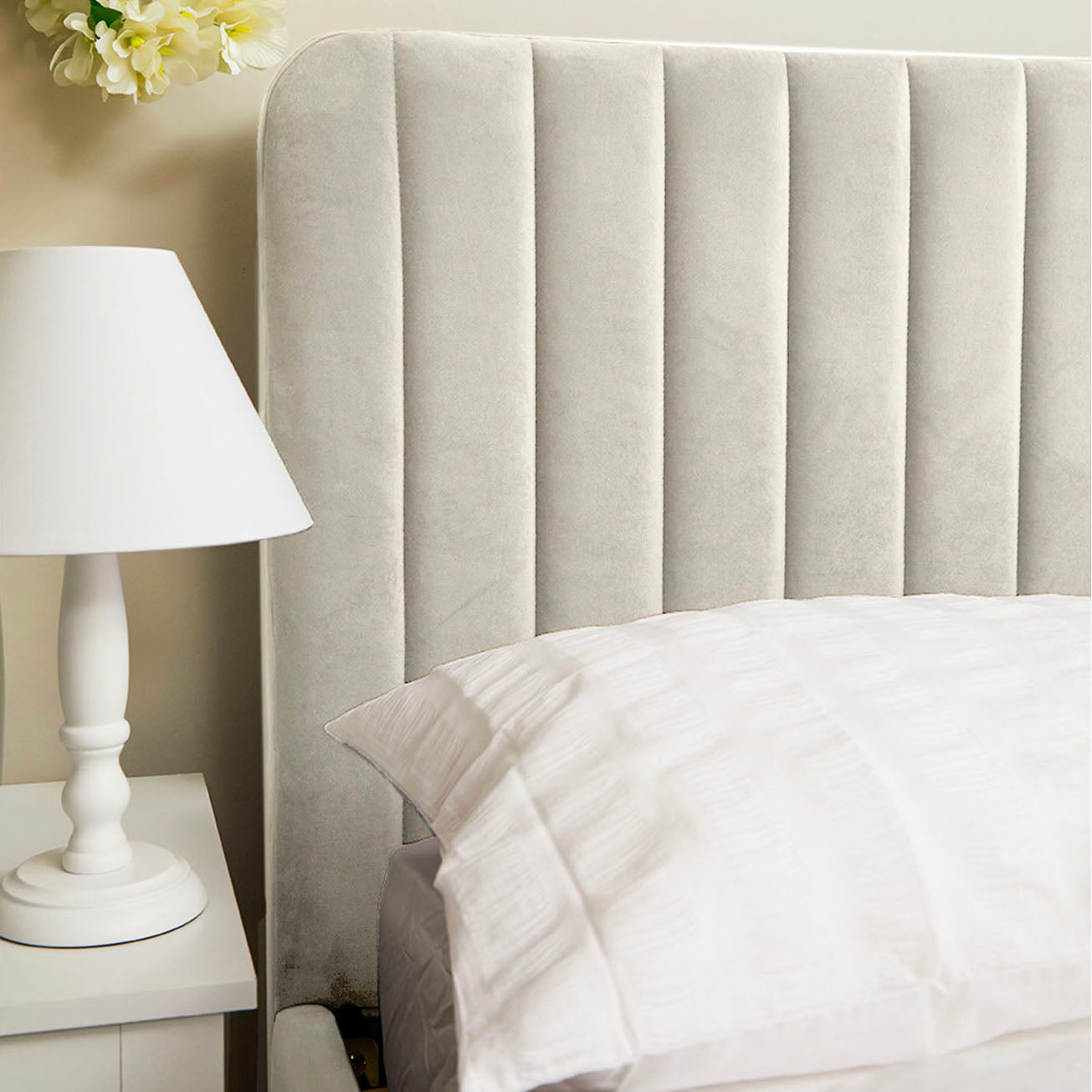 Armitage Soft Velvet Ecru Fabric Bed