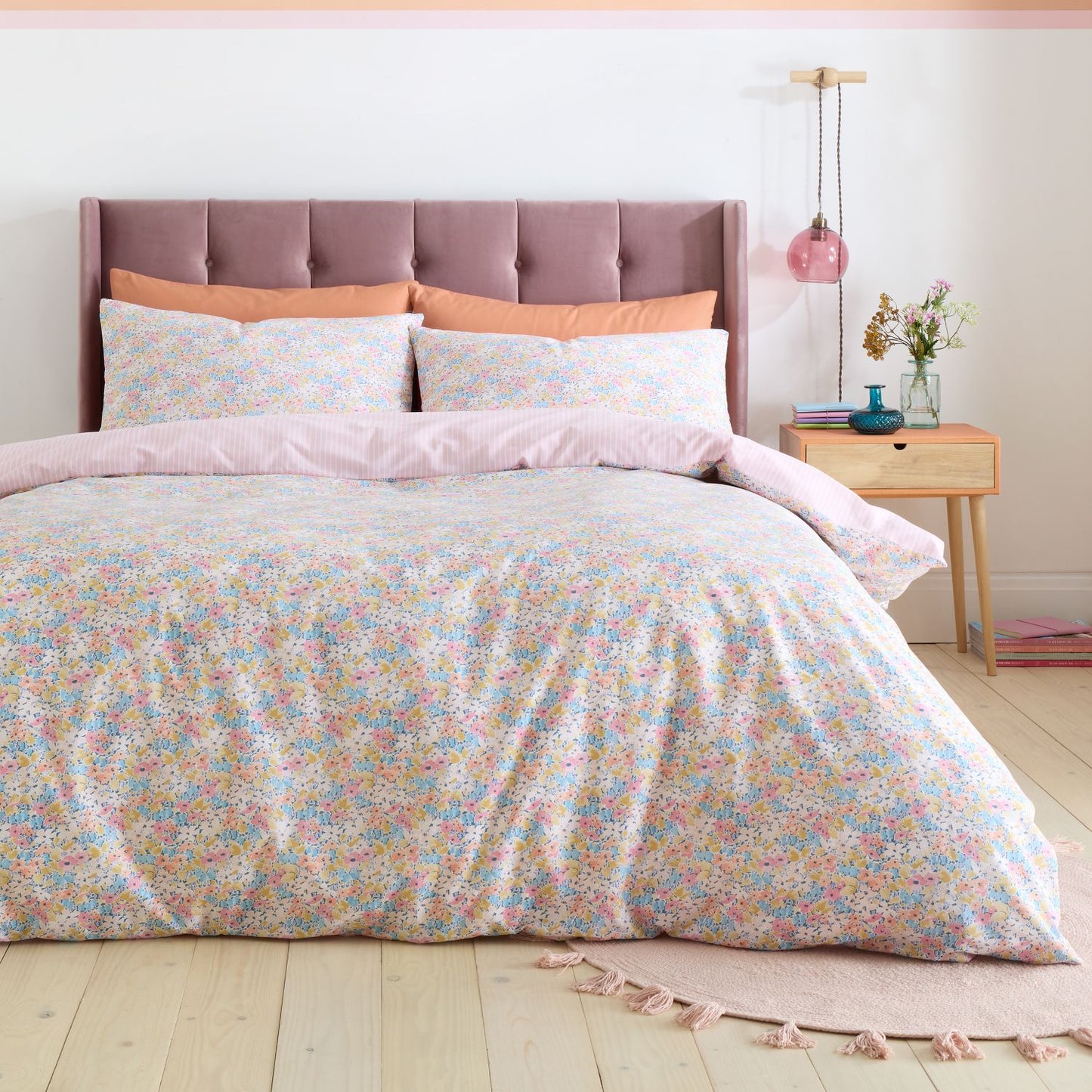 Catherine Lansfield Darcy Pink Floral Reversible Duvet Set