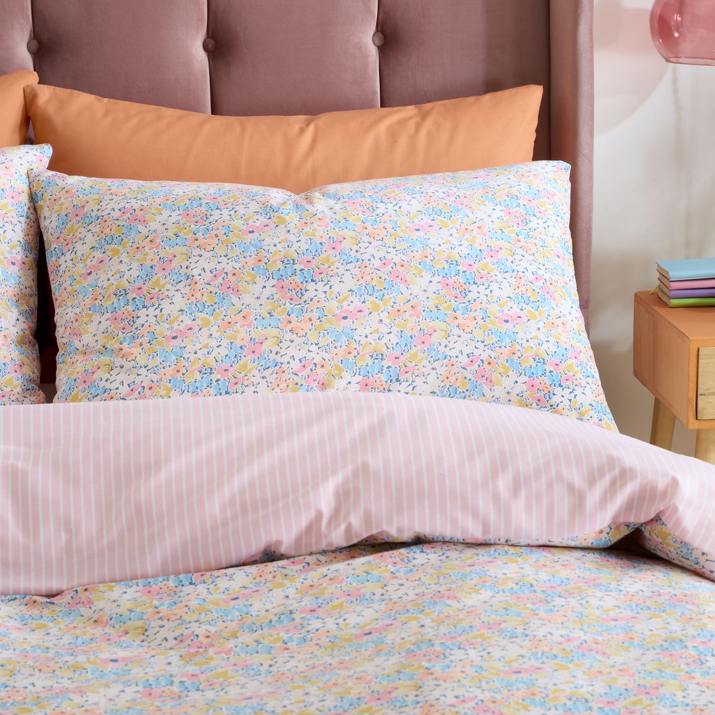 Catherine Lansfield Darcy Pink Floral Reversible Duvet Set