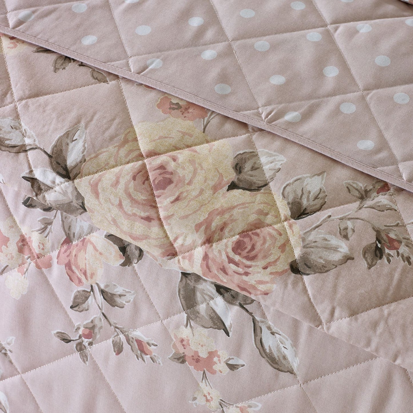 Catherine Lansfield Canterbury Blush Floral Reversible Quilted Bedspread