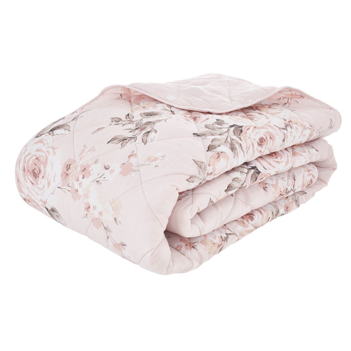 Catherine Lansfield Canterbury Blush Floral Reversible Quilted Bedspread