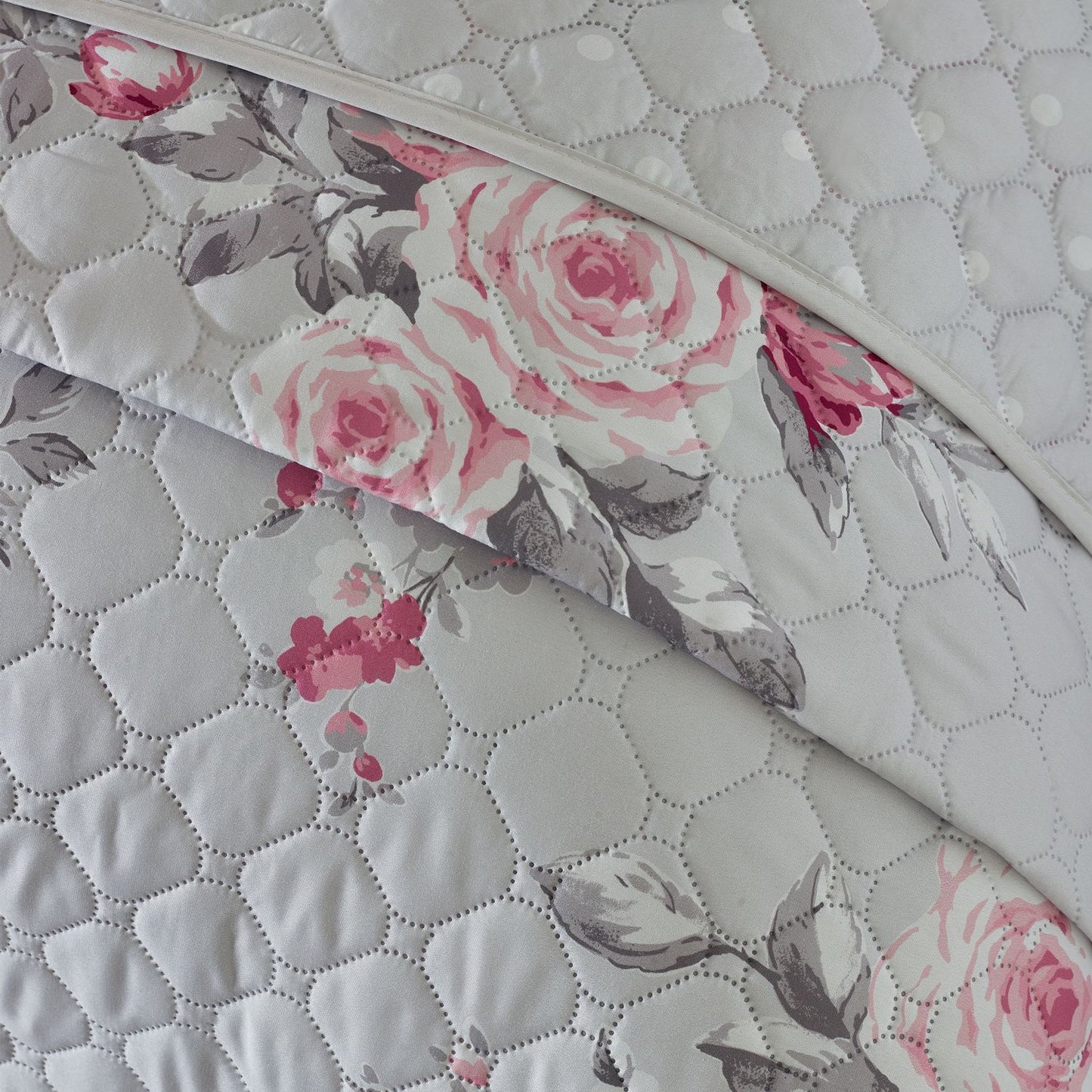 Catherine Lansfield Canterbury Grey Floral Reversible Quilted Bedspread