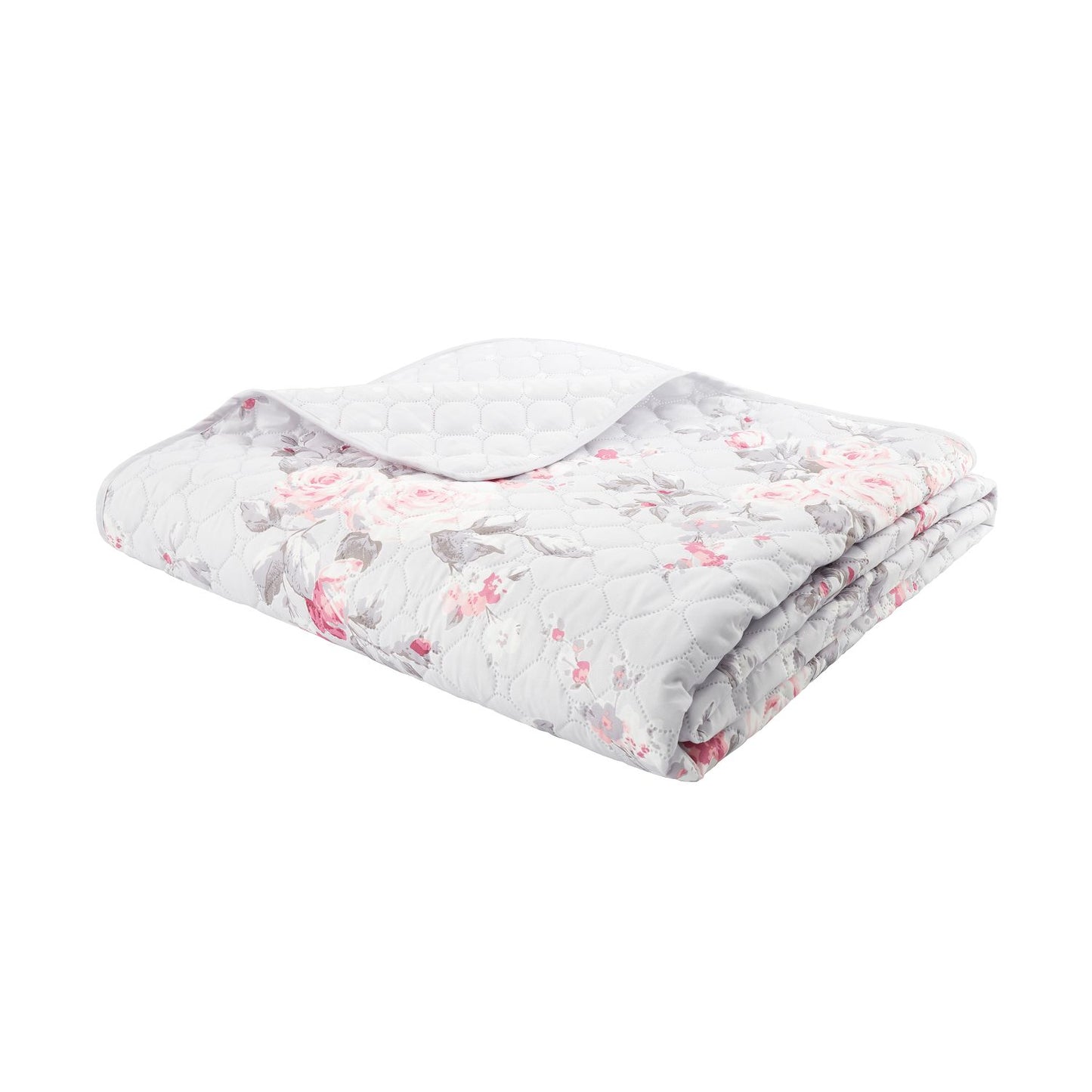 Catherine Lansfield Canterbury Grey Floral Reversible Quilted Bedspread