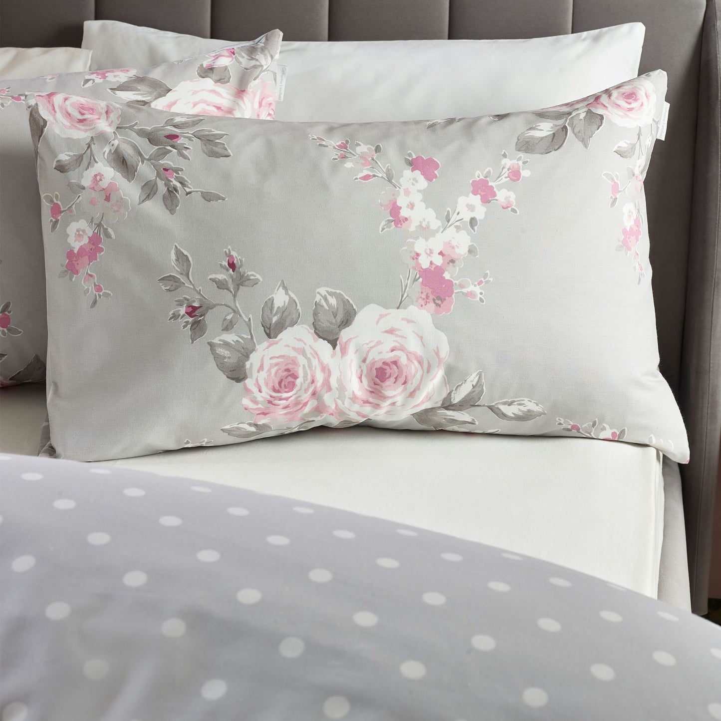 Catherine Lansfield Canterbury Grey Floral Reversible Duvet Set