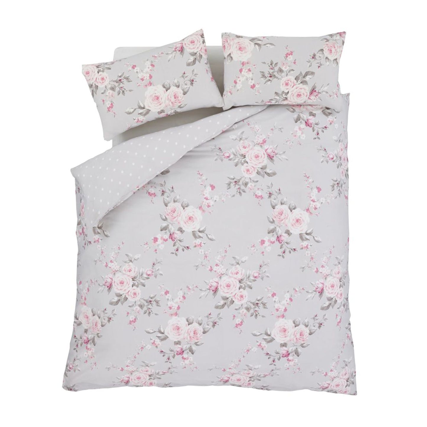 Catherine Lansfield Canterbury Grey Floral Reversible Duvet Set