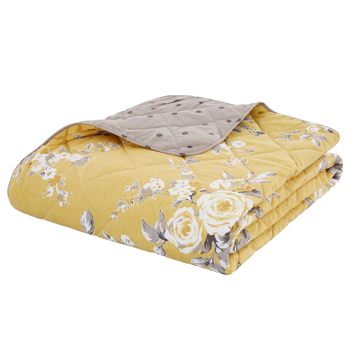 Catherine Lansfield Canterbury Ochre Floral Reversible Quilted Bedspread