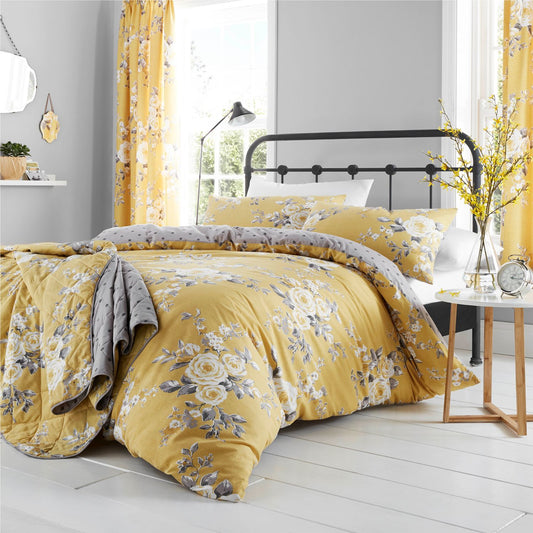 Catherine Lansfield Canterbury Ochre Floral Reversible Duvet Set