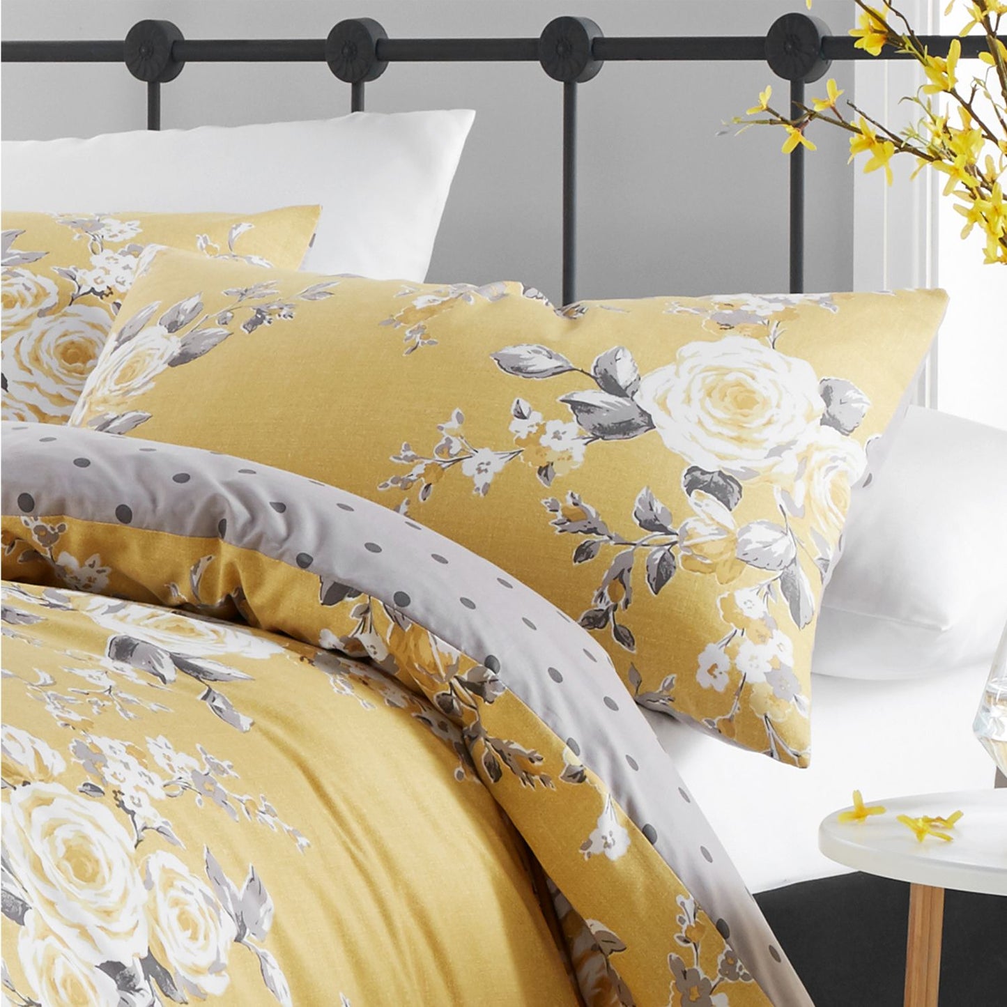 Catherine Lansfield Canterbury Ochre Floral Reversible Duvet Set
