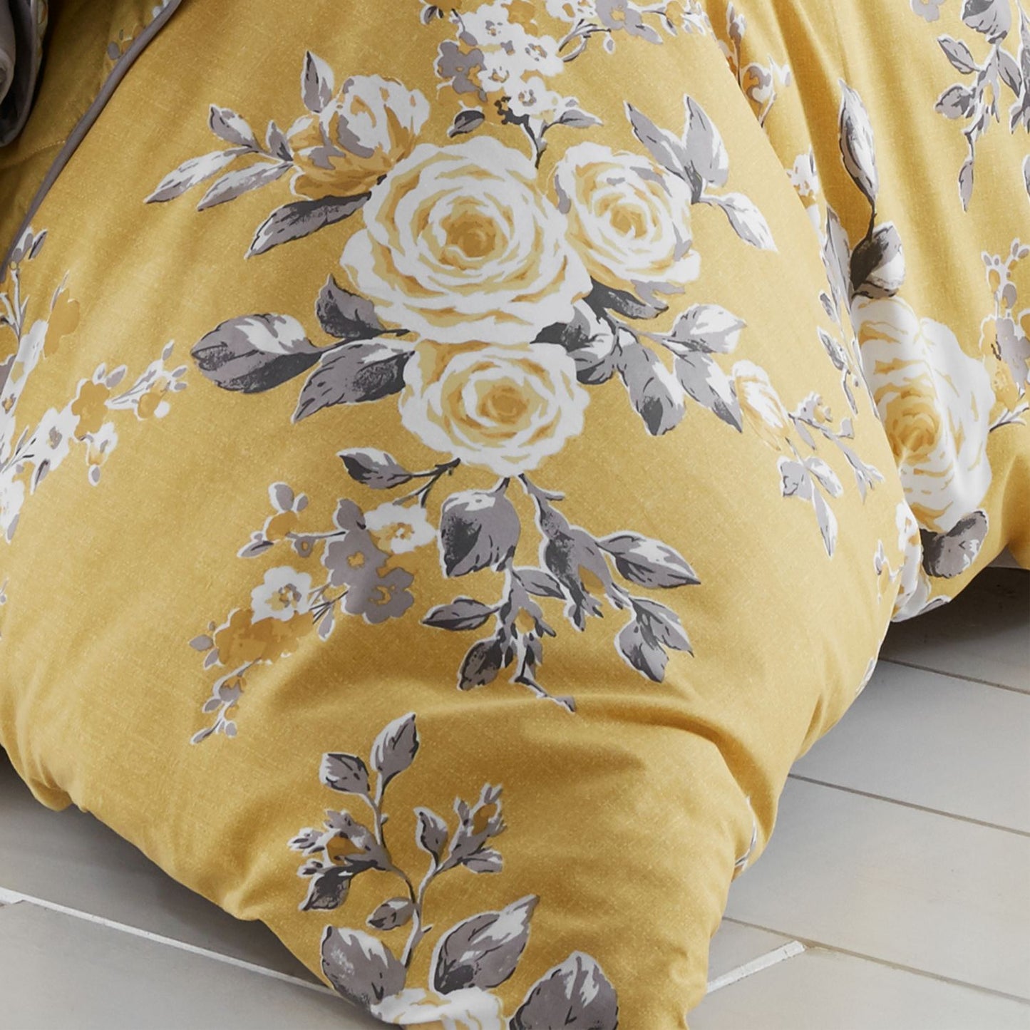 Catherine Lansfield Canterbury Ochre Floral Reversible Duvet Set