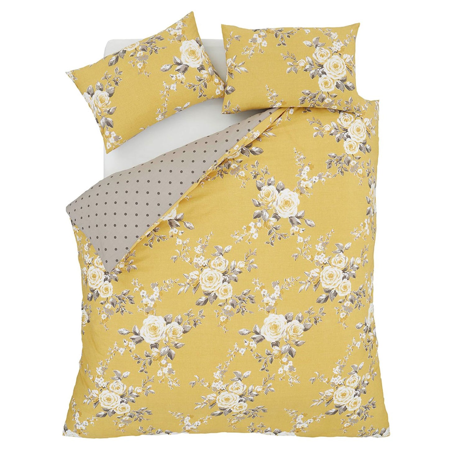 Catherine Lansfield Canterbury Ochre Floral Reversible Duvet Set