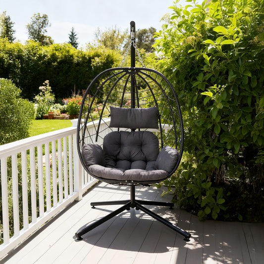 Adjustable Swing Hanging Egg Chair with Black Headrest And Cushion