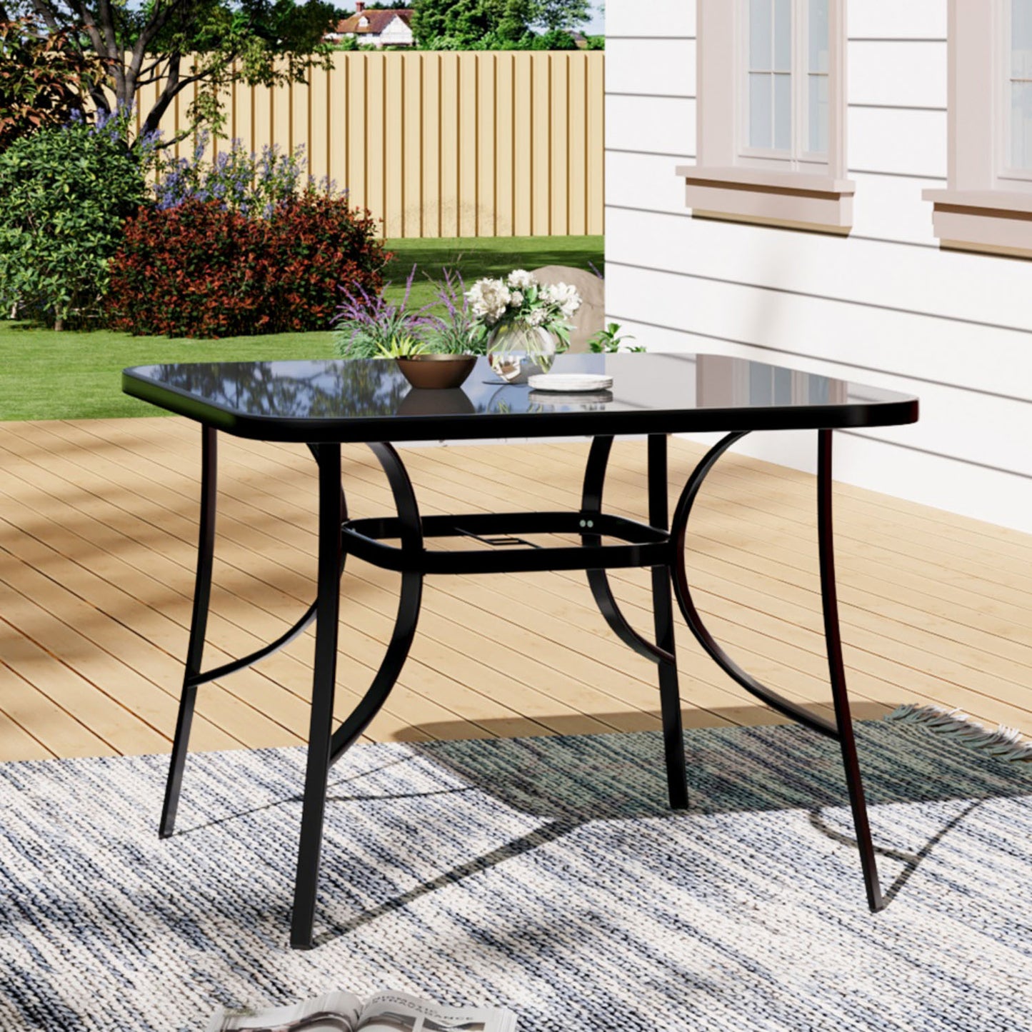4 Seater Square Glass Garden Dining Table