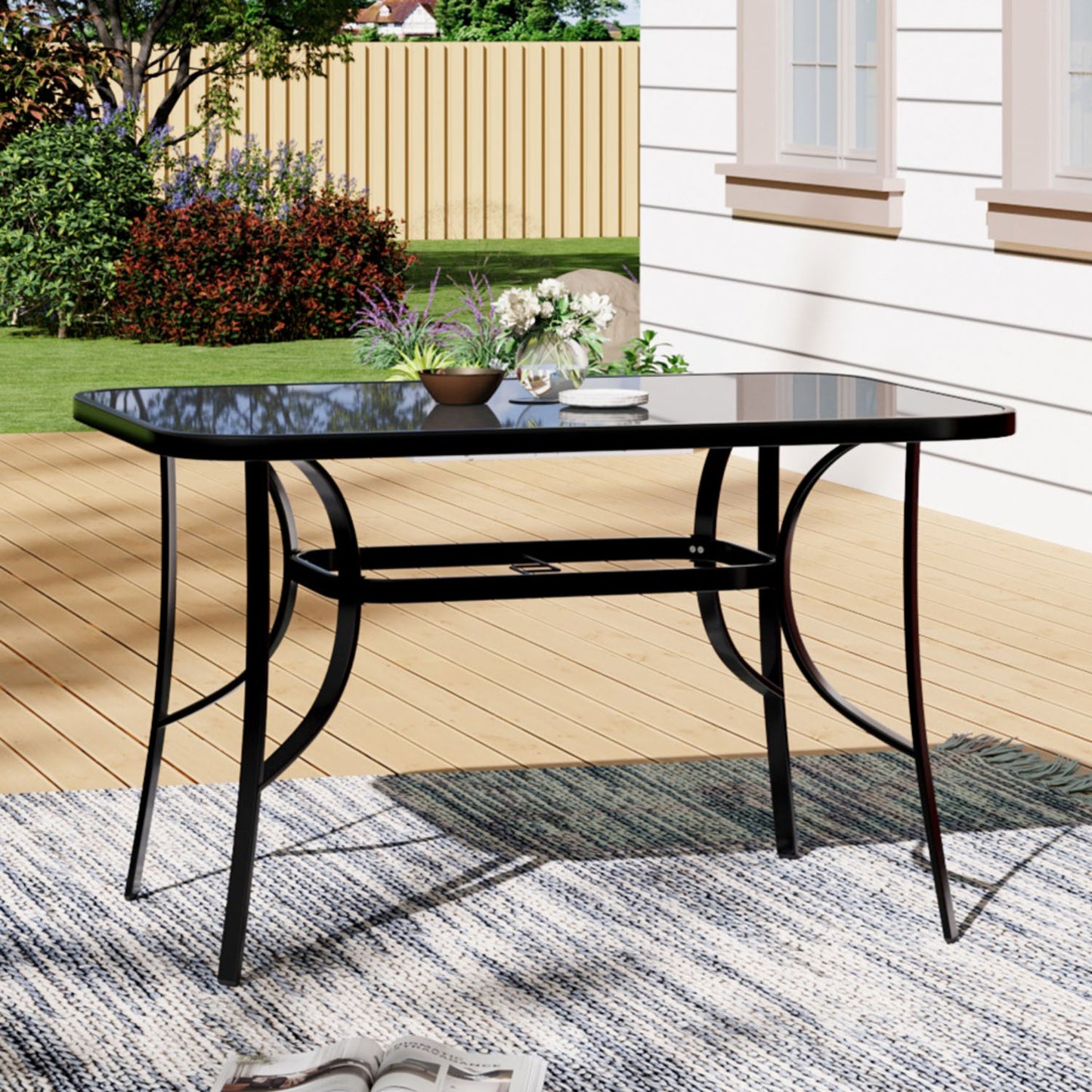4 Seater Rectangular Garden Table With Glass Top
