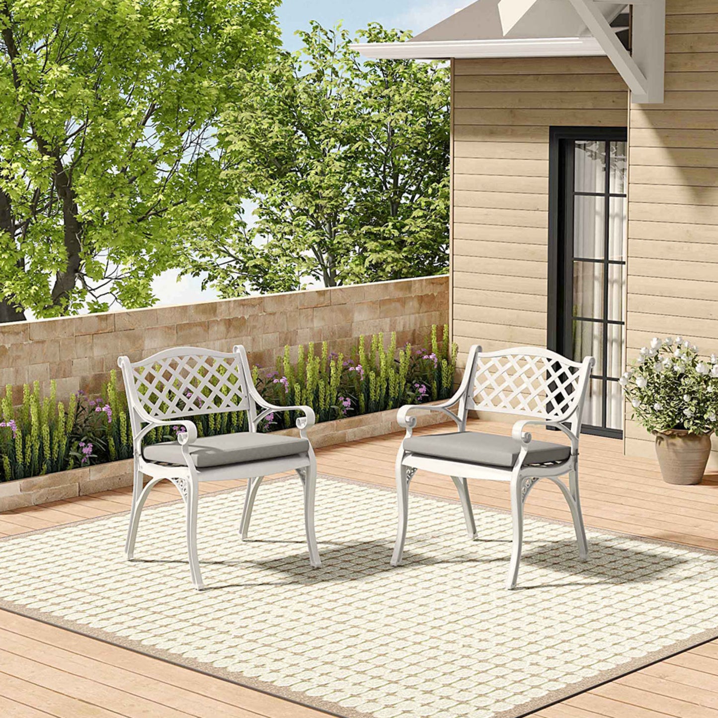 Set of 2 White Aluminium Garden Chairs