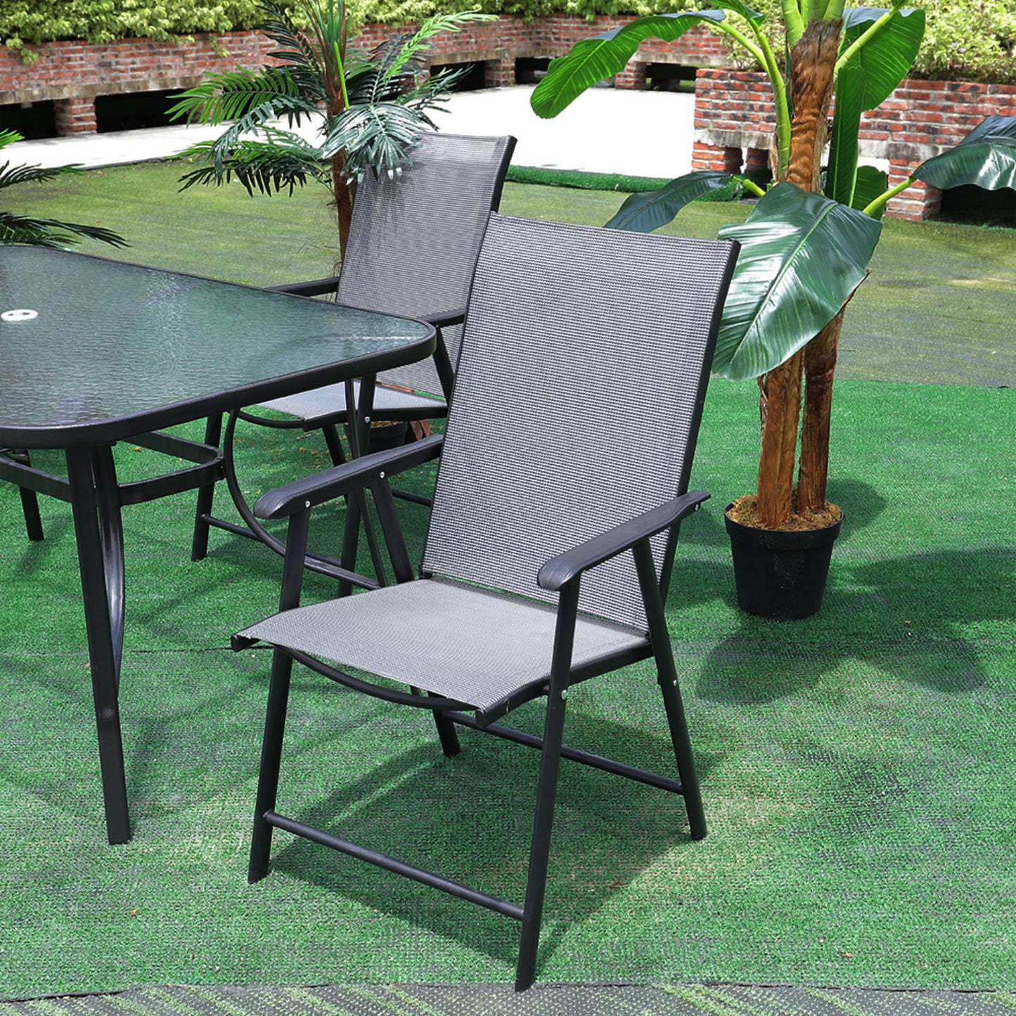 Set of 4 Metal Frame Fabric Foldable Chairs
