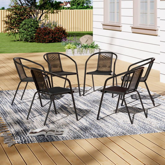 Set of 6 Black Wicker Stackable Garden Chairs