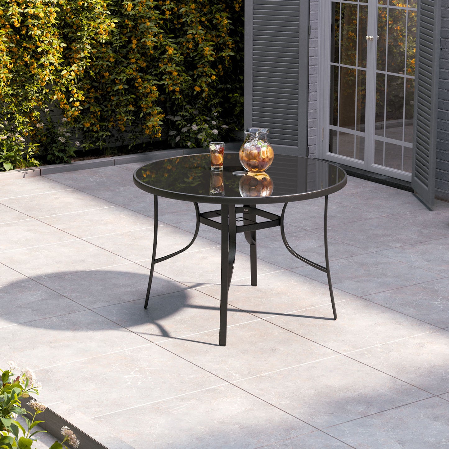 4 Seater Round Garden Glass Table with Parasol Hole