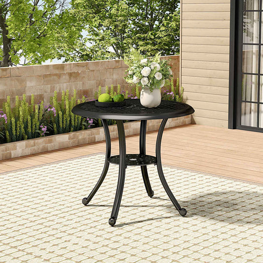Black Cast Aluminum Round Bistro Patio Table with Parasol Hole