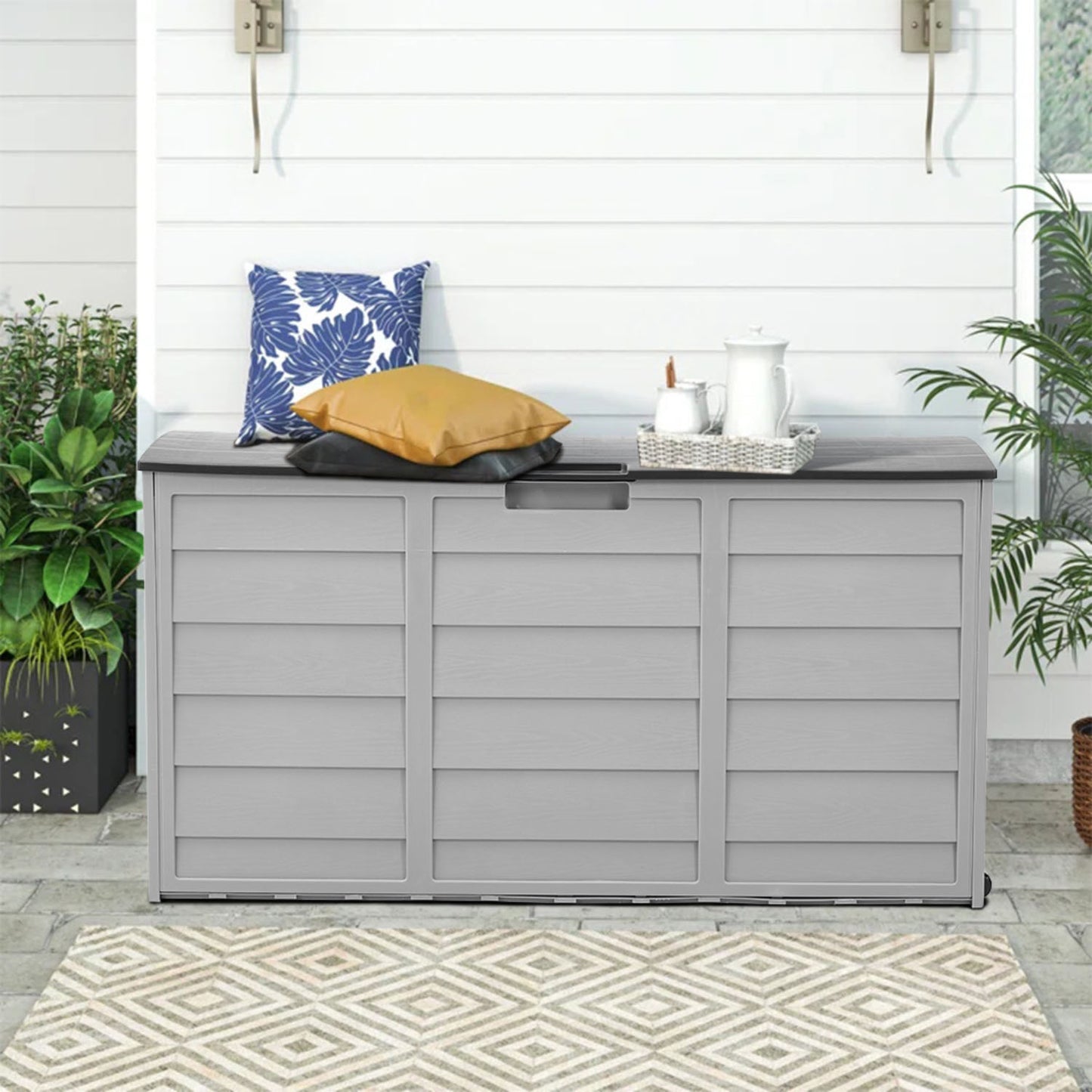 Grey Outdoor 290L Plastic Garden Storage Box With Wheels