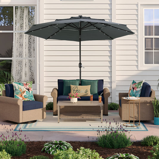 3 Tier Dark Grey Patio Umbrella With Tilt & Base 2.9M