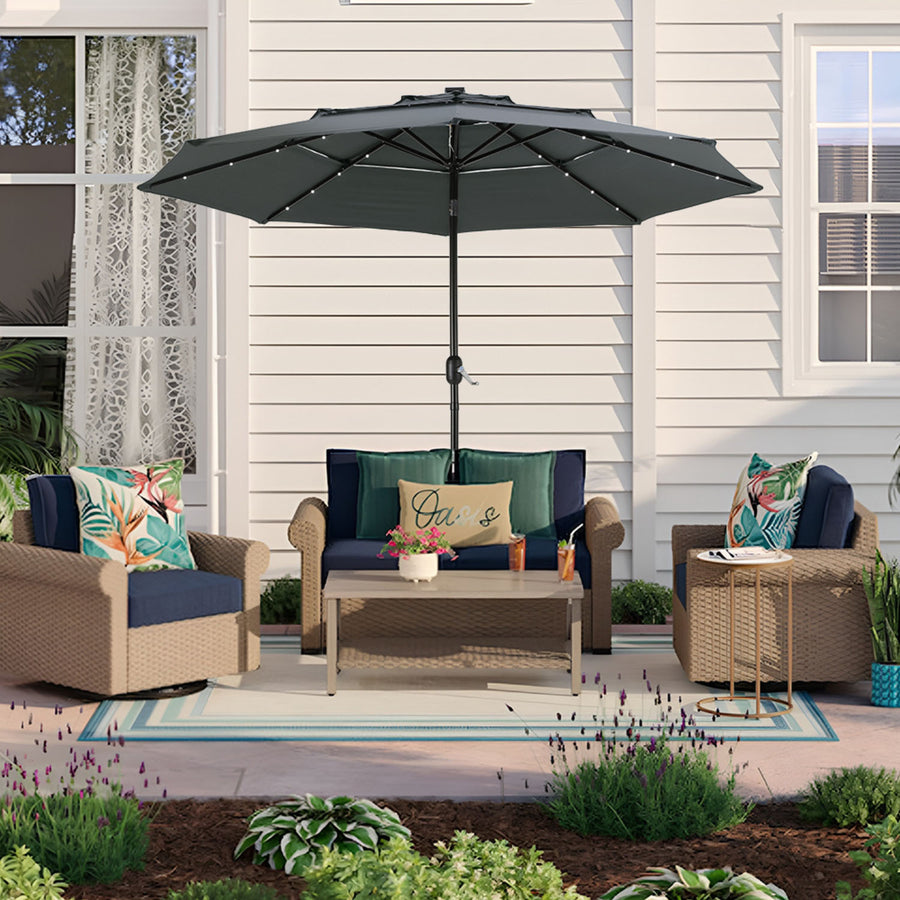 3 Tier Dark Grey Patio Umbrella With Tilt & Base 2.9M