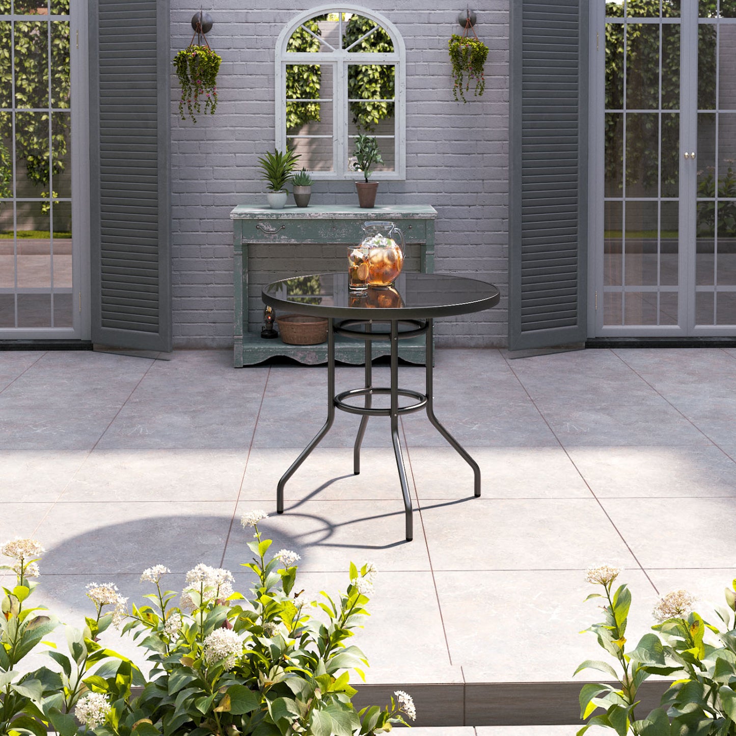 2 Seater Round Garden Bistro Table Black with Parasol Hole