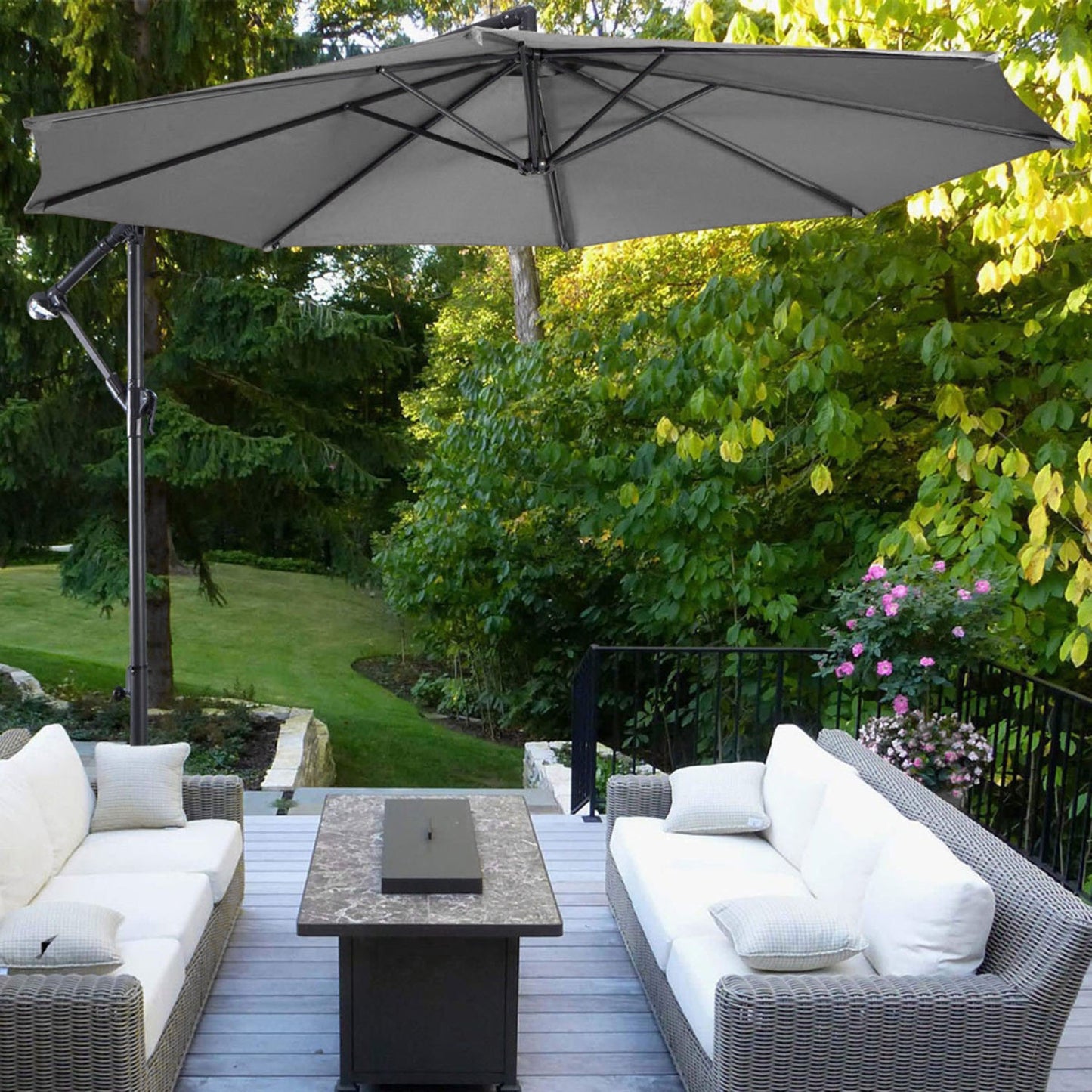 Cantilever Garden Parasol Light Grey with Tilt Fillable Cross Base 3m