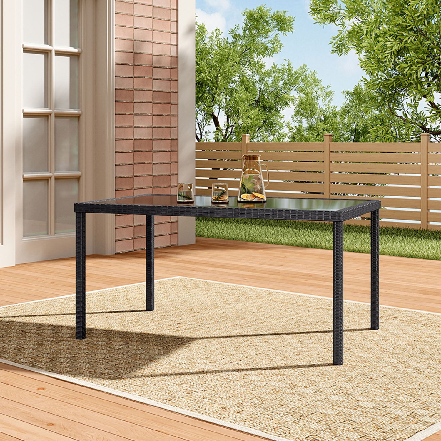 Rectangle Garden Outdoor Rattan Patio Dining Table Black | Julian Charles