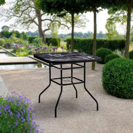 Tempered Glass Black Square Marble Effect Garden Coffee Table