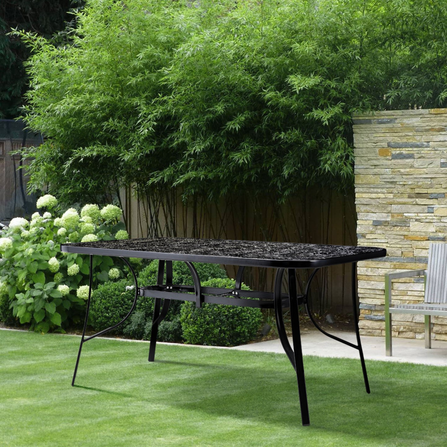 Rectangle Tempered Glass Black Marble Effect Garden Coffee Table