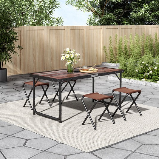 4 Seater Foldable Outdoor Picnic Table With 4 Oxford Stools
