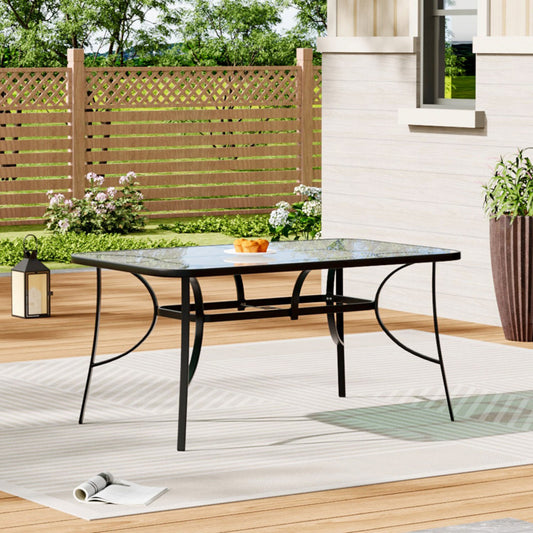 4 Seater Rectangular Tempered Glass Black Garden Table
