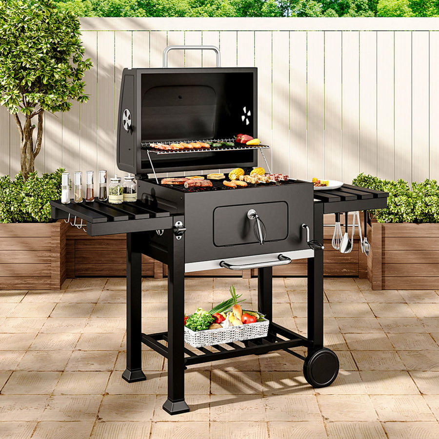 Outdoor BBQ Charcoal Grill with Side Tables