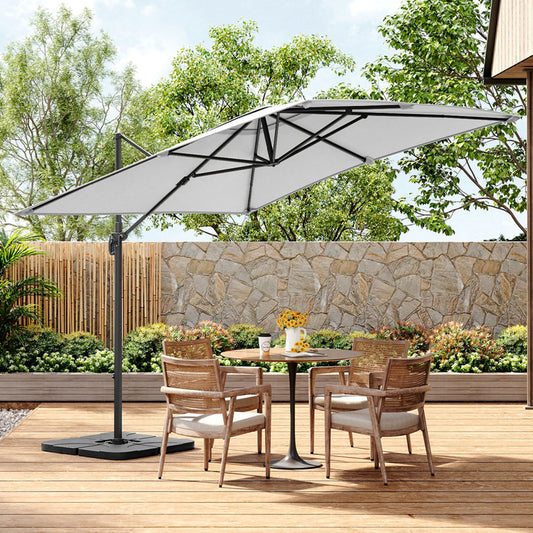 Square Cantilever 3m Crank Lift Garden Parasol light Grey with Square Base