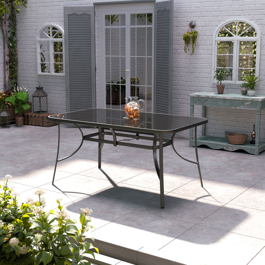 4 Seater Black Rectangular Garden Dining Table with Umbrella Hole