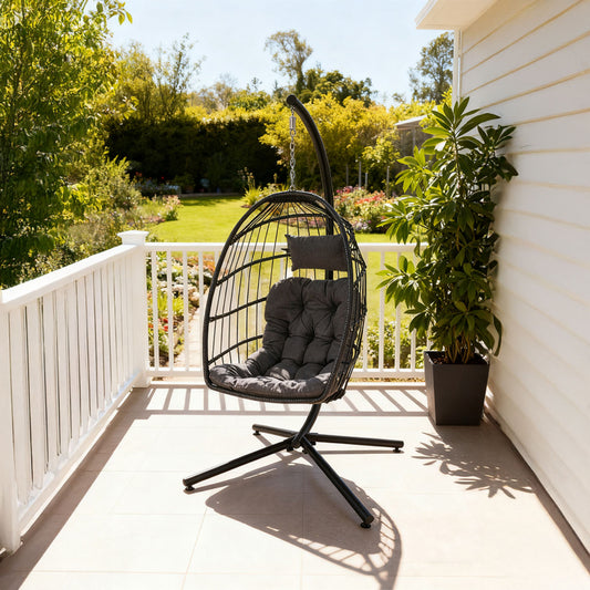 Adjustable Swing Hanging Egg Chair with Black Headrest and Cushion