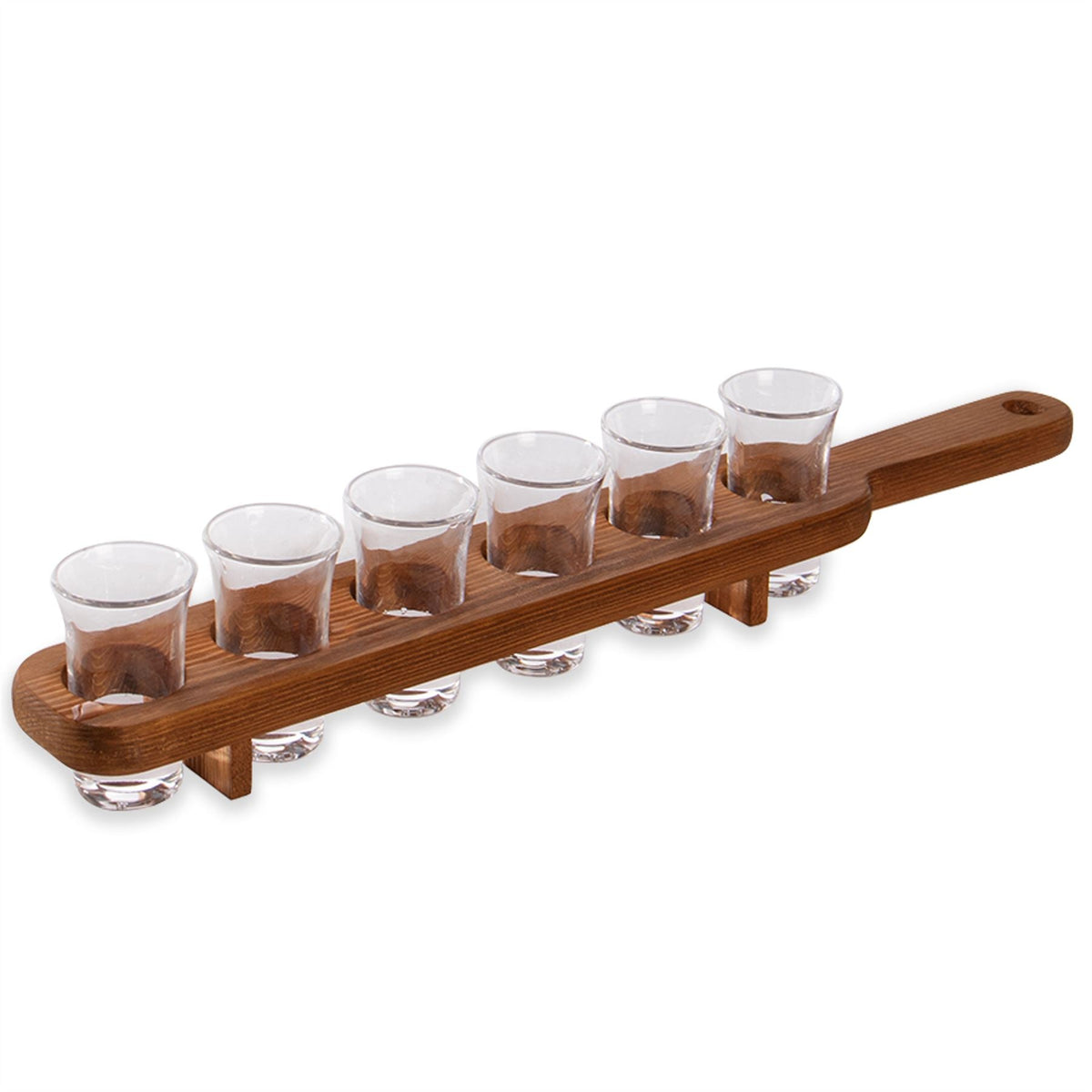 Wooden Drinks Paddle with 6 Shot Glasses