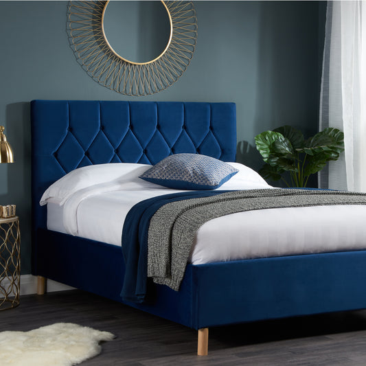 Loxley Blue Quilted Velvet Ottoman Bed