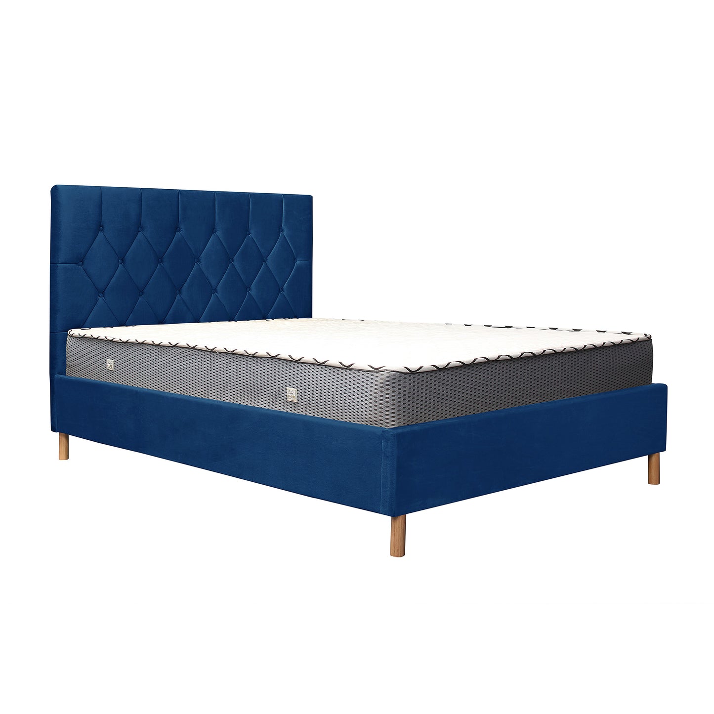 Loxley Blue Quilted Velvet Ottoman Bed